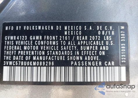 2019 Volkswagen Jetta 1.4T R-Line/1.4T S/1.4T Se z USA, uszkodzony, nr VIN 3VWC57BU0KM089296